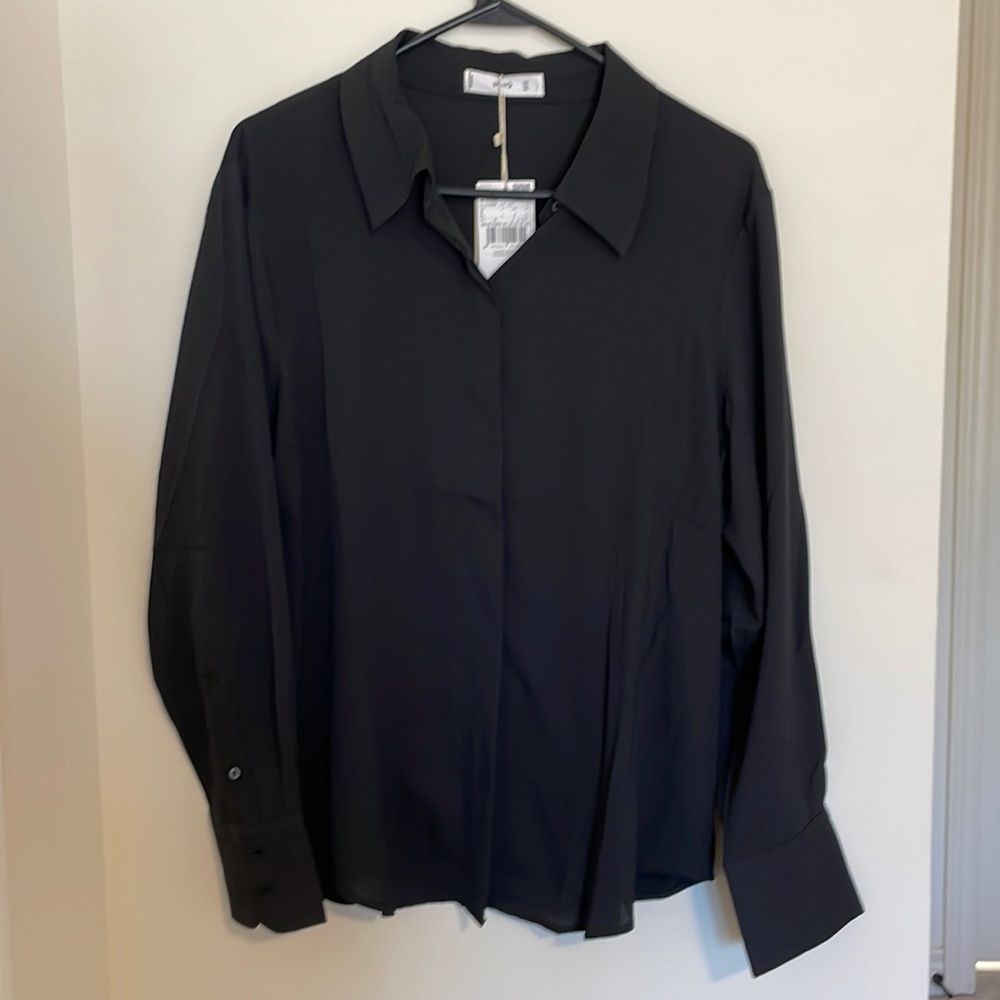 NWT MANGO long sleeve black button up shirt